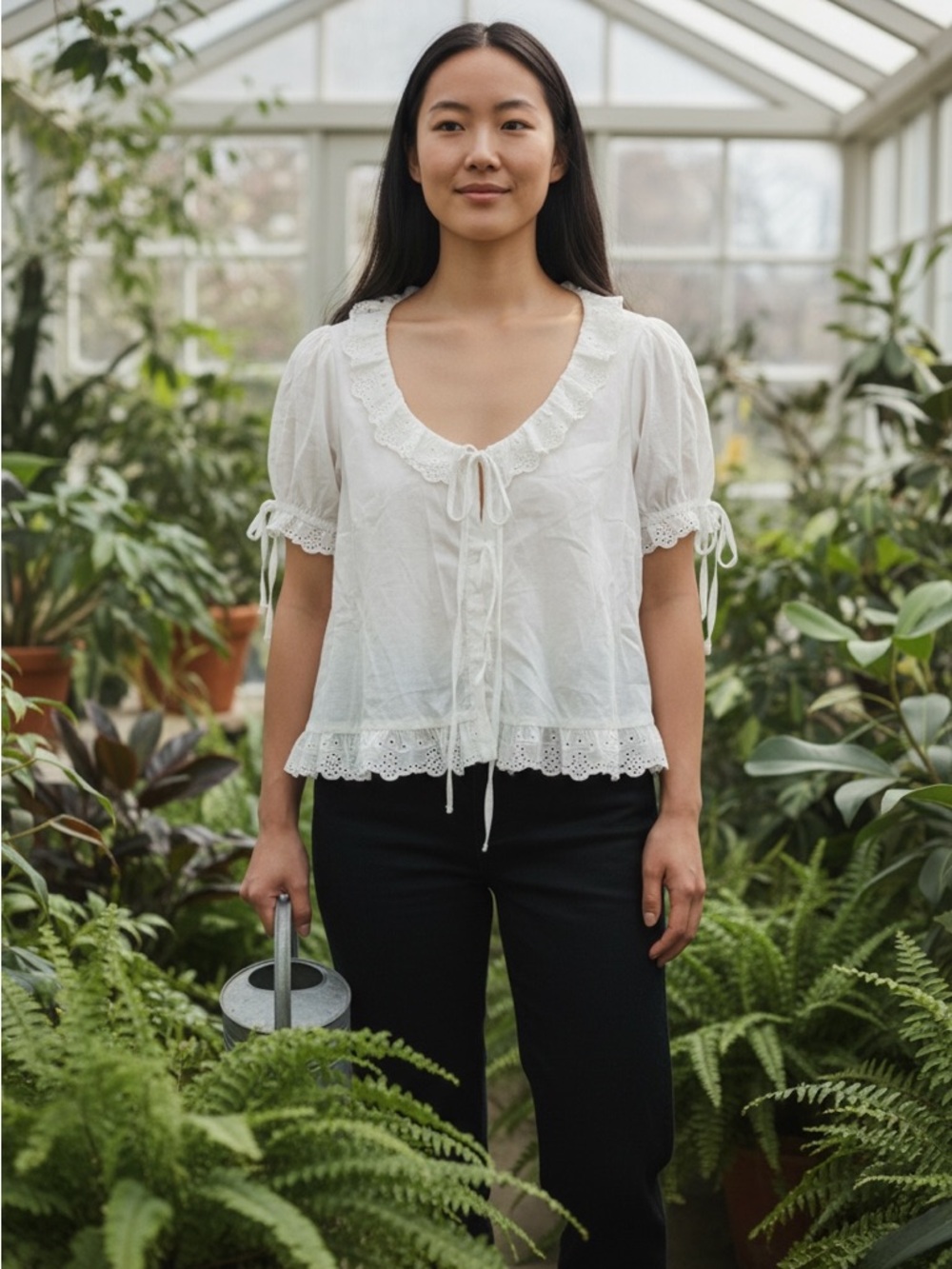 Women's White Lace-Trim Peasant Top - Classic White